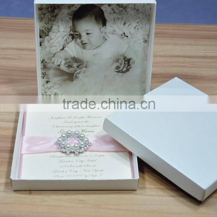 Elegant Brooch Ribbon Card with Printing Words Rustic Lace Wedding Invitation