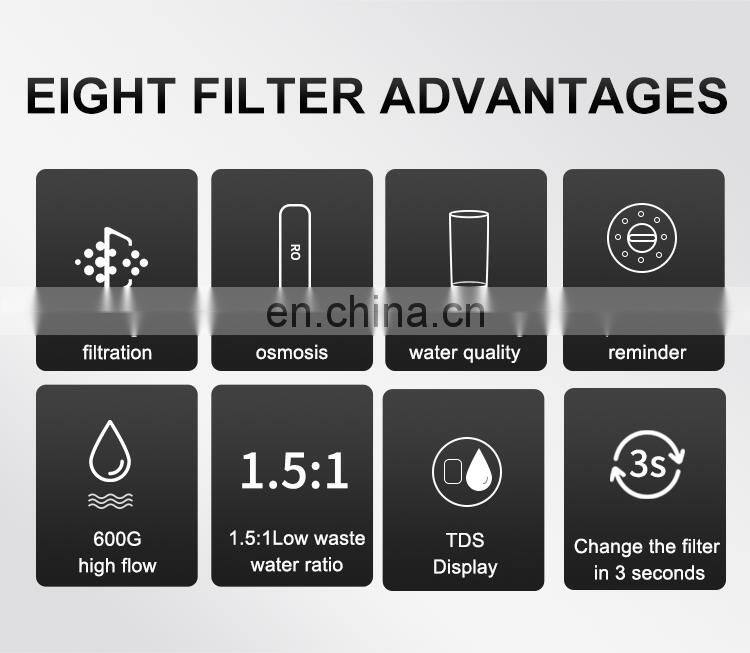 Quality Home Purification Under Sink reverse osmosis System water purifier Alkaline Water Filters black 600G life reminder