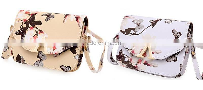 Korean stlye flower butterfly printing fashion big capacity blue womens designer bags ladies PU Leather hobo shoulder bags