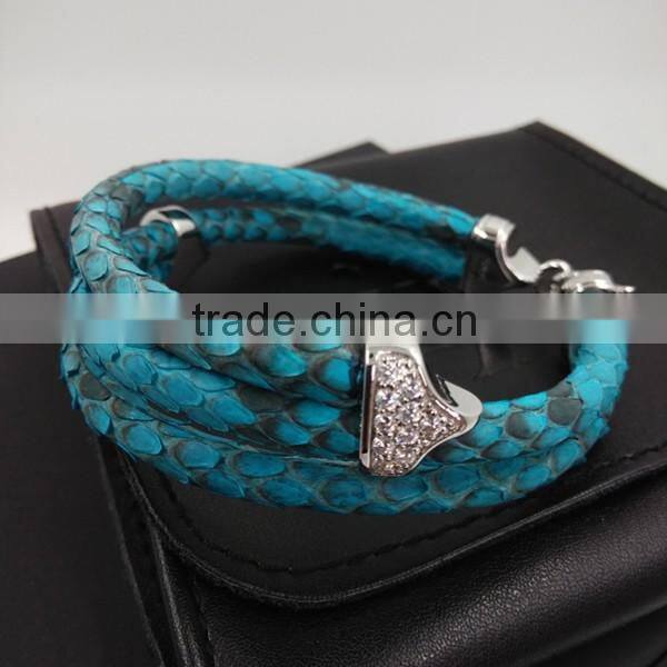 2016 Newest Arrival Hot Selling New Fashion Handmade Bracelet Colorful Python Skin Leather Round