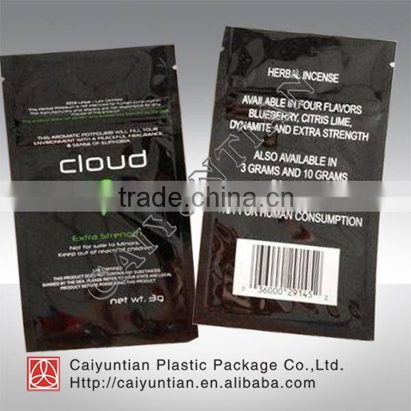 atomic three sides pouch bag with zipper / high quality package bag for herbal/insence/spice