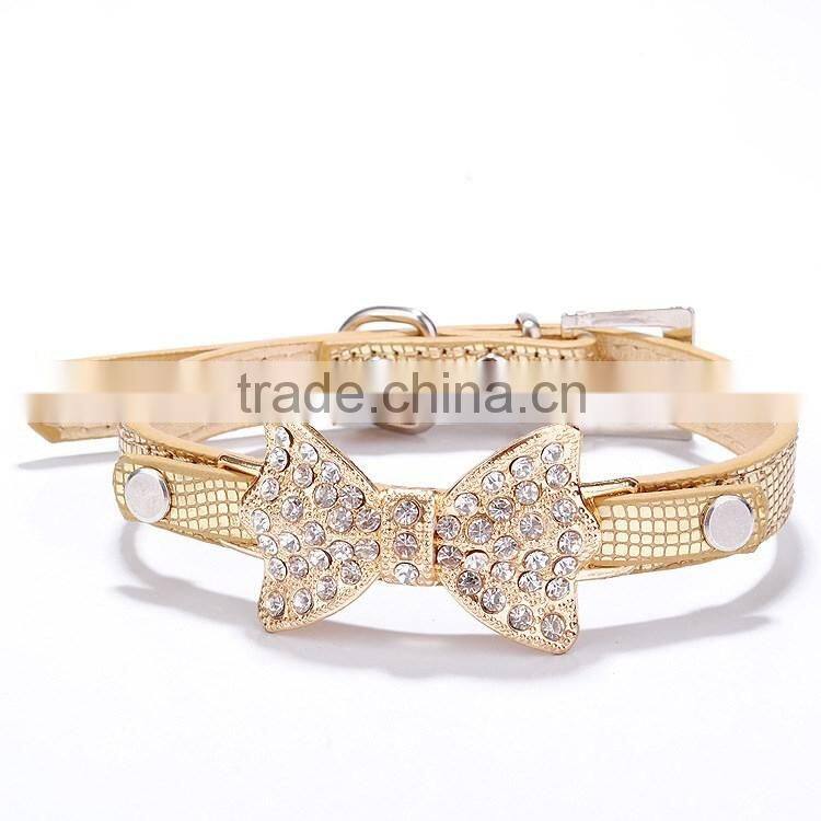 Wholesale serpentine pet collar diamond gold bowknot pet collar