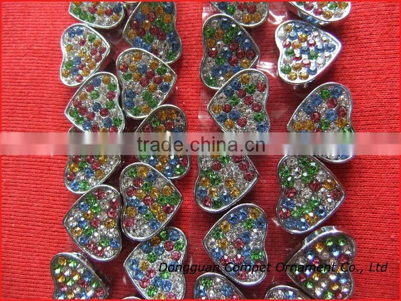 10 mm slide charms heart Alloy metal crafts mixed color of rhinestone heart charm