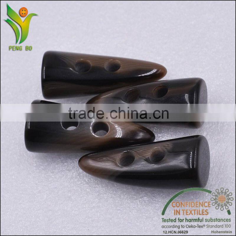 horn shape looking polyester resin toggle buttons for clothing