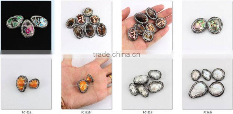 PC1619 Crystal Pave Weathered Agate Diamond Setting Handmade Pendant