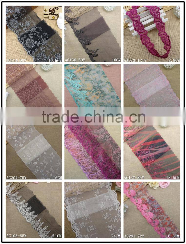 Factory fashion stock cheap pink 21.5cm nylon double side embroidery woman clothes ace fabric