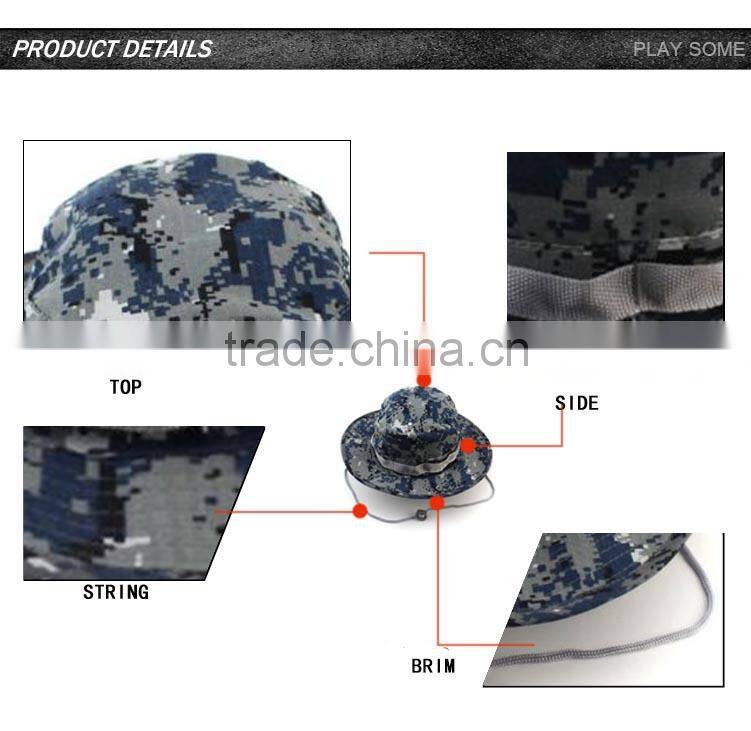 New product 100% polyester mens camo fishing bucket hats with string