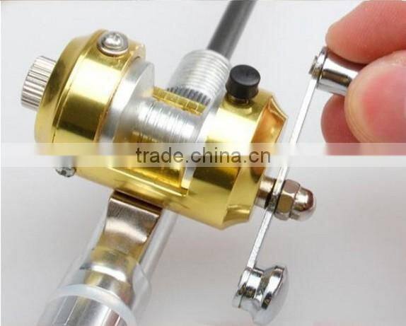 Golden Vara De Pesca Mini Aluminum Pocket Pen Fishing Rod Pole + Reel Sea Fishing Rods Tackle Tool