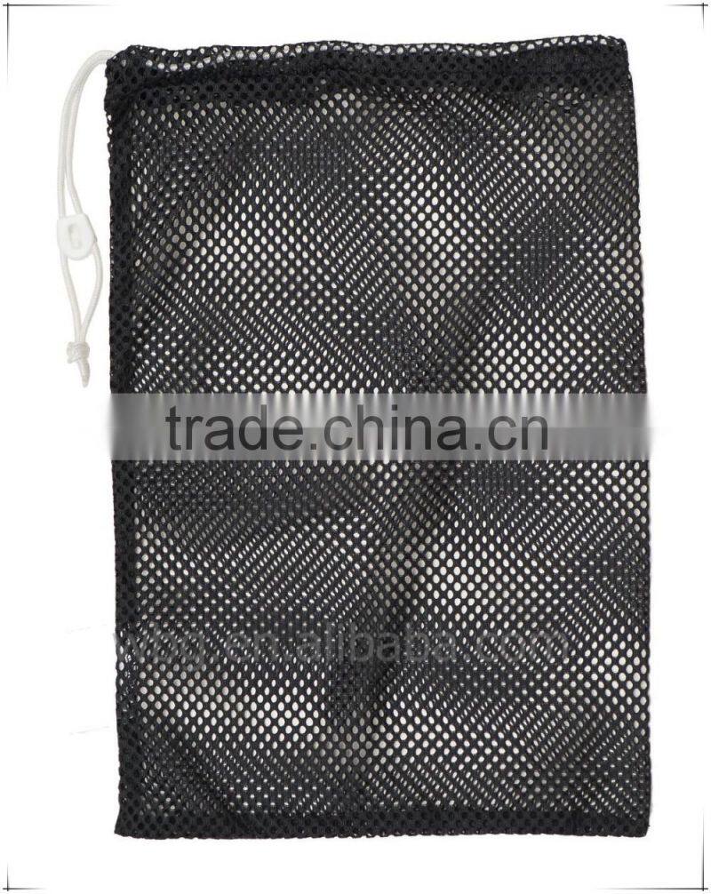 Yellow nylon drawstring mesh bag for tennis balls