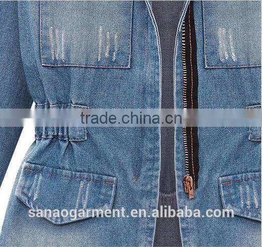 women's water wash all-match denim long-sleeve slim outerwear denim top