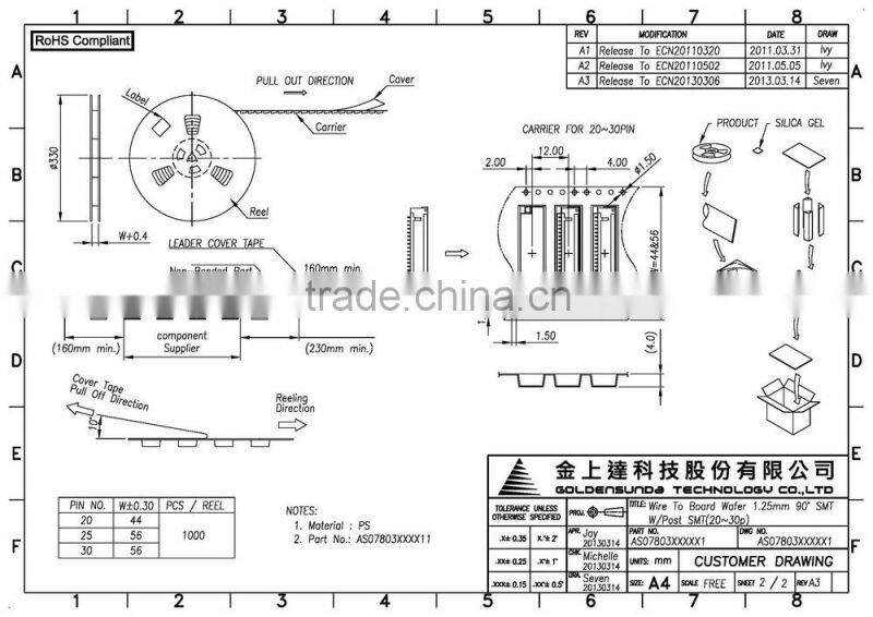 1.25mm pitch 20, 25, 30 Pin Available SMT Wire to Board 30 Pin Connector