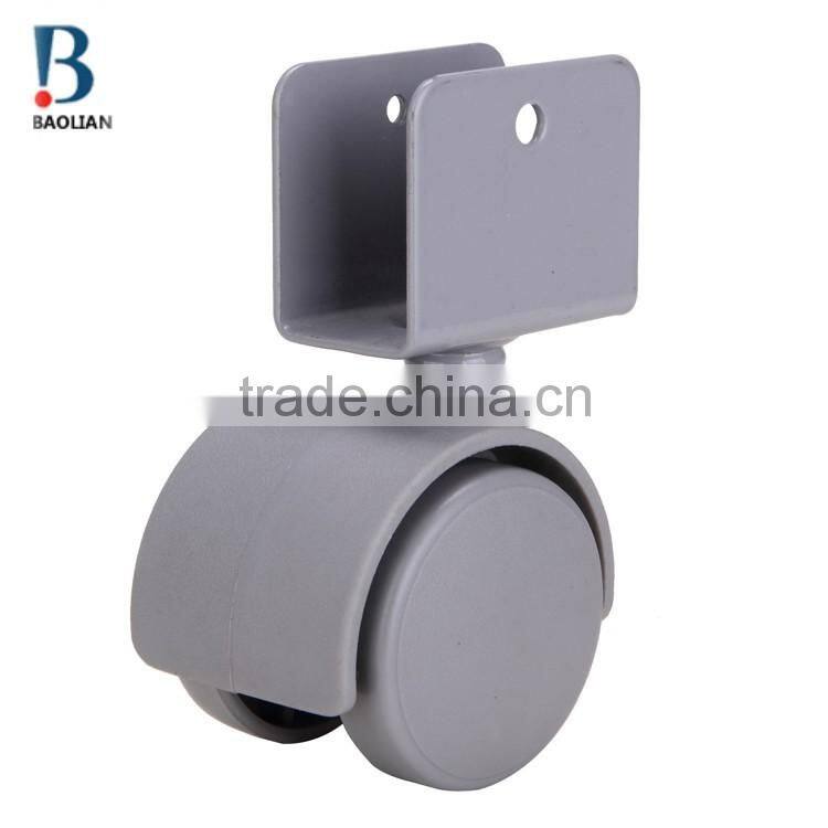 2015 discount durable 1.5 inches grey nylon U plate swivel twin plastic casters for wardrobe