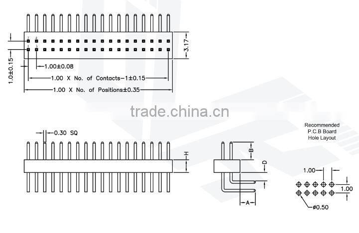 1.00 mm Pitch Pin Header Dual Row Right Angle Dip Type