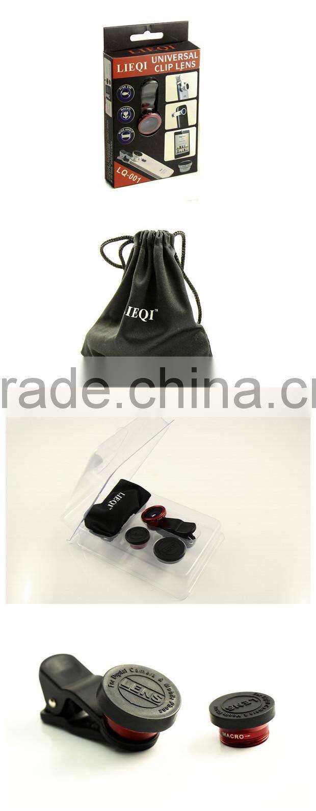 2014 Promotion Gift LIEQI 3 in 1 Universal Clip Lens With Fisheye Lens, Wide angle Lens, Macro Lens,