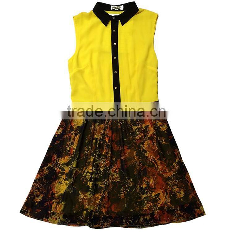 Hot sale Guangzhou latest formal dress patterns OEM design simple chiffon sleeveless small girls dress summer