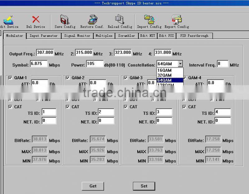 8 DVB-S2 to udp ip dvb-c qam modulator(8*DVB-S/S2+3*ASI in,4*MPTS-IP/DVB-C RF out)