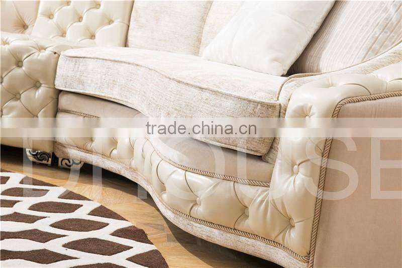 Living Room Classical french Furniture Fabric Button Beige Corner Sofa AL043