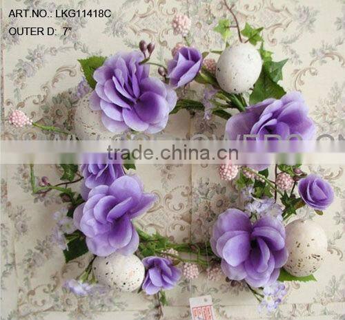 2014 Hot Sale 7" Artificial Polyster Rose with Eggs Easter Wreath