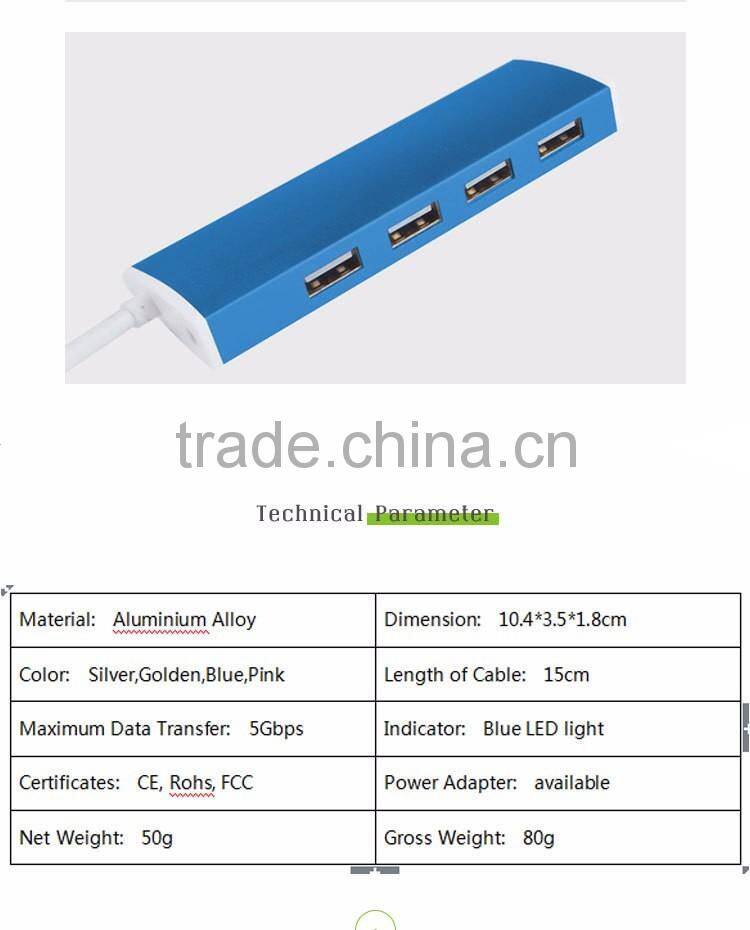 High speed super slim aluminum usb 2.0 hub 4 ports