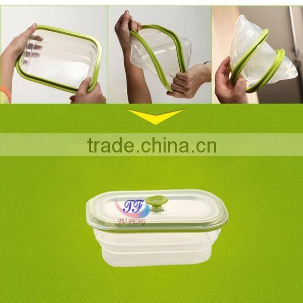 Silicone folding lunch box, Silicone bento lunch box, Collapsible silicone kids lunch box