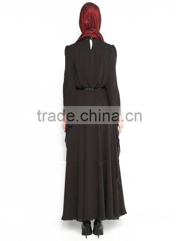 Elegant cheap black chiffon Long sleeve muslim evening dress 2015(MUSL-1001)