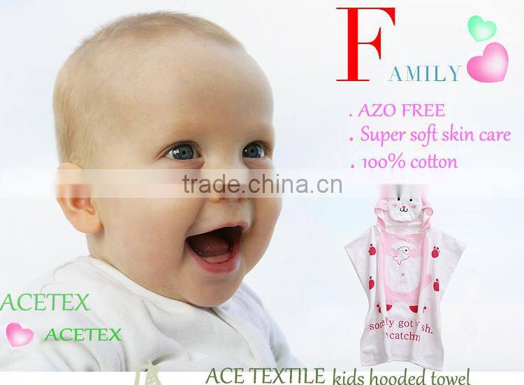 100% Cotton terry velour voyage image printing children hooded towelling poncho
