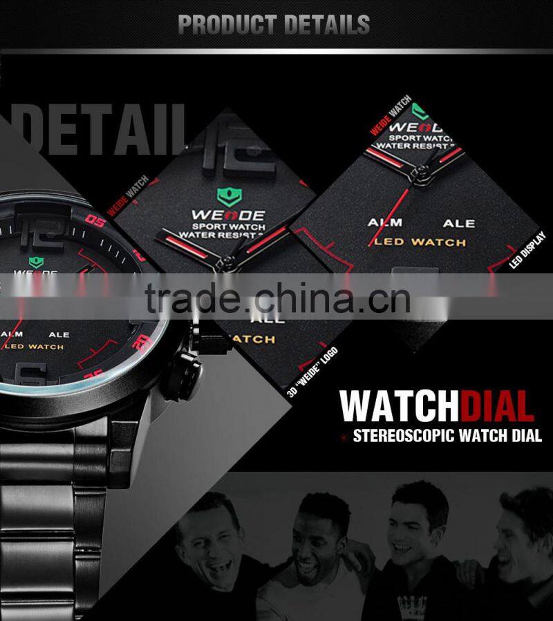 WEIDE 2309B New Arrival 2015 Full Stainless Steel Big Dial, led brand men wrist watch