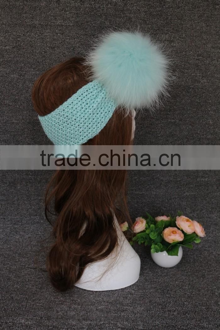 Colourful Genuine Big Raccoon Fur Pompom Women Makeup Headband
