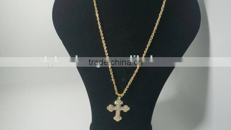 Factory price golden rhinestone cross christian religion symbol alloy necklace