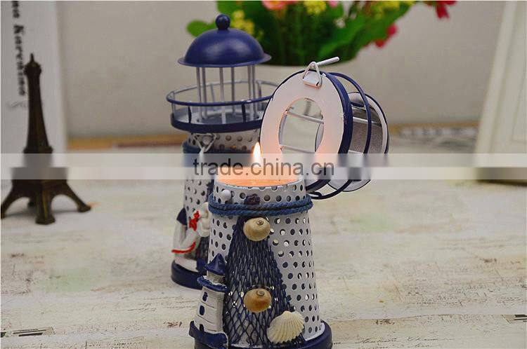 2015 new design mediterranean style lighthouse metal candle holder