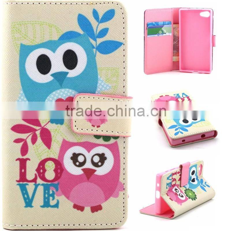 Book Style Customed Color Printed Flip Wallet Leather Cases For Sony Xperia Z5 Mini