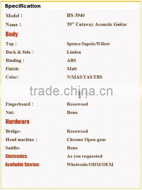 39inch China cutaway acoustic guitar