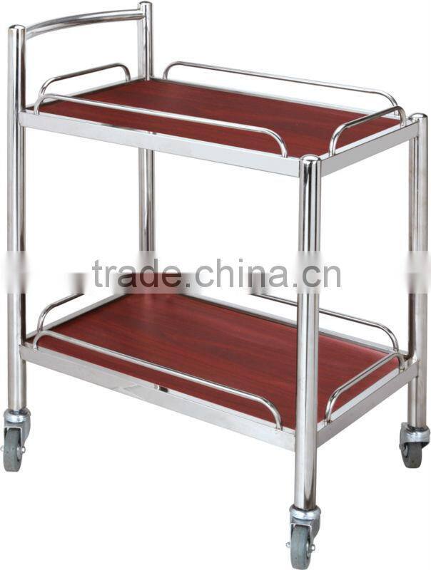 3 Layer Hotel Wood Food Service Handle Cart with Wheels/Coffee & Beverage Trolley