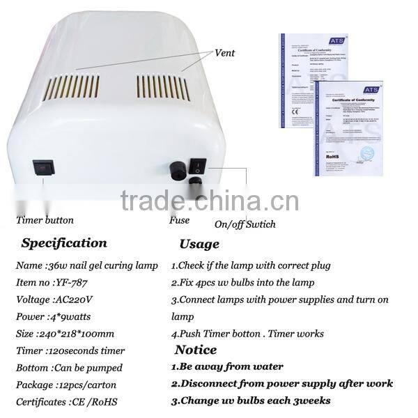 Good quality nail art gel machine 36w pink black white gel curing nail art lamp