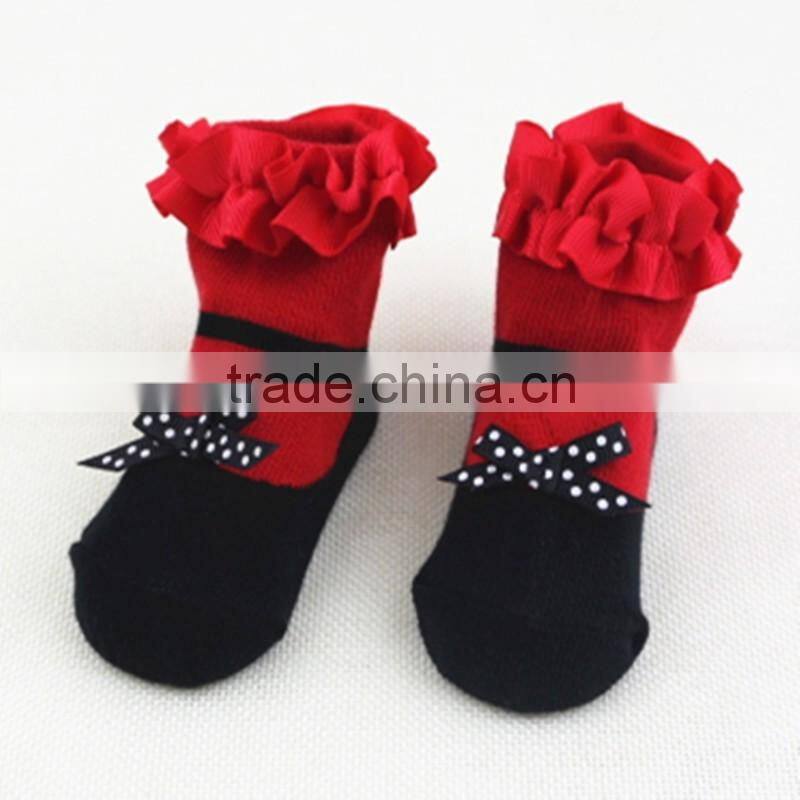 Customized happy cute Christmas baby socks with bowknot for holiday made of cotton