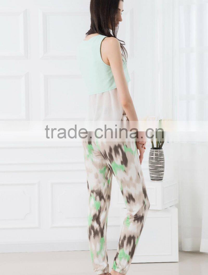 NEW ARRIVAL summer tank top 2016 green and white see through shirt for woman chiffon fabric cheap price