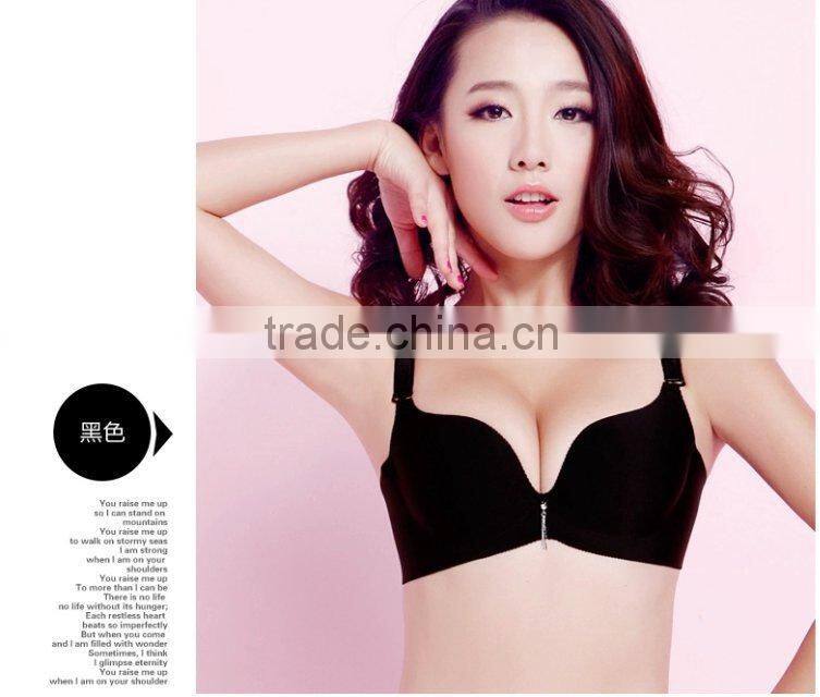 pink plain japanese one piece seamless bra and bikini set