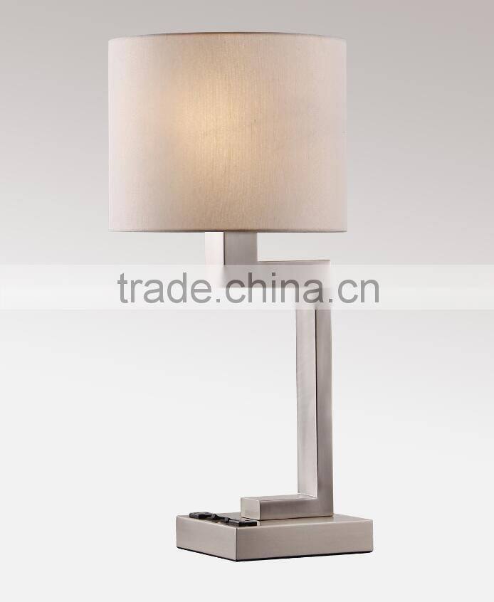 2016 hotel table lamp with power outlet Brushed Nickel Finish for UL ETL zhongshan city factory