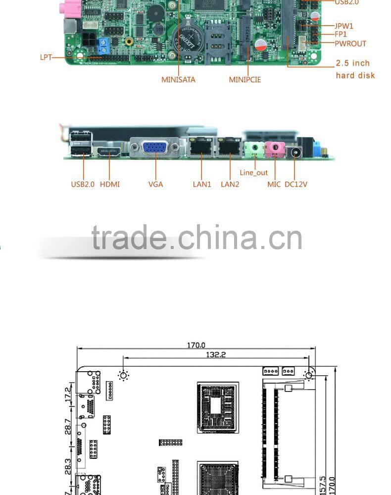 RJ45 Celeron thin x86 motherboard offices embedded system mainboard with 2*RTL8111E