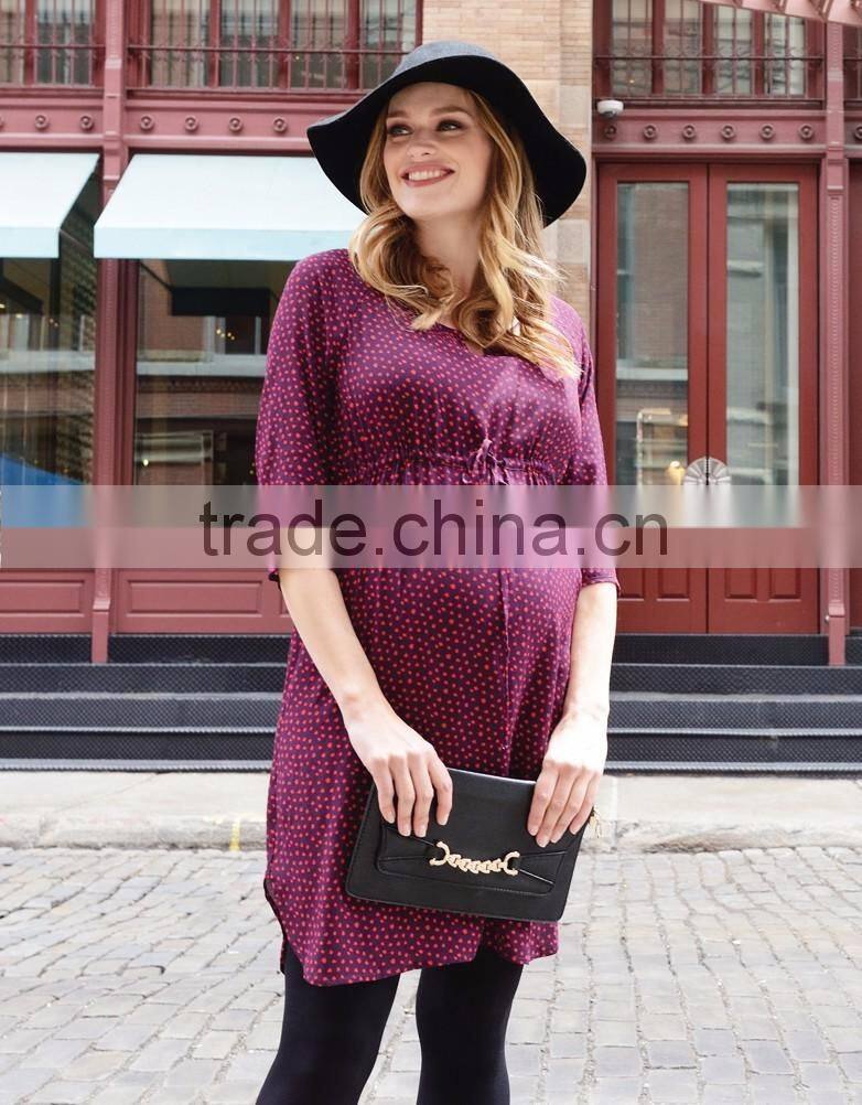 Textured Fabric Maternity Clothes Pregnant Women O-neck