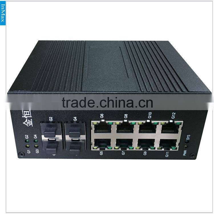 5 year warranty 4 Fiber Port and 8 RJ45 Port Din-rail Managed Gigabit Industrial Ethernet Switch i712A