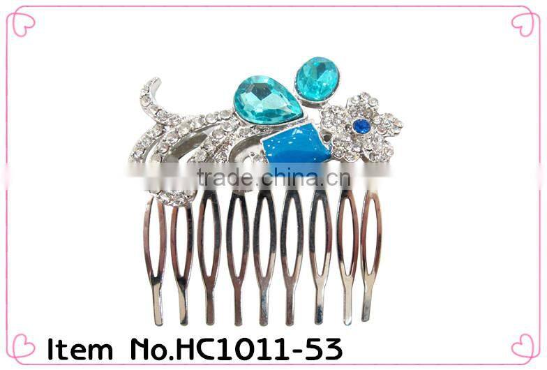 High quality blue rhinestone crystal hair comb