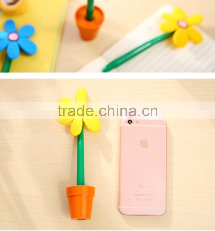 promotional wholesale cheap funny school office stationery mini cartoon silicone plastic sun flower pot roller ball point pen