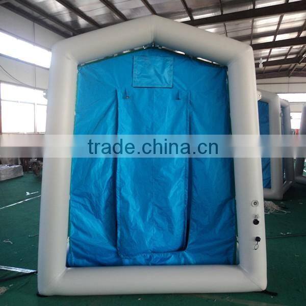 Folding portable inflatable shower decontamination tent for fire fighting