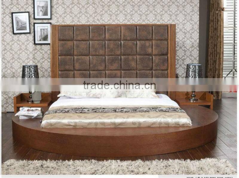 Contemporary Round Bed With Solid Wood Frame Bedroom Furniture,Malaysia Style Bedroom Natural Wood Furniture
