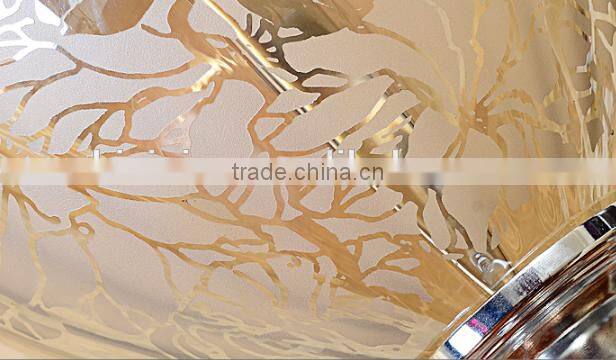 Flower pattern artistic glass floor lamp with white color flower fabric lampshade