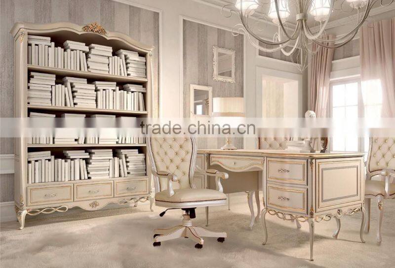 New Classical Solid Wooden French Office Desk And Bookcase