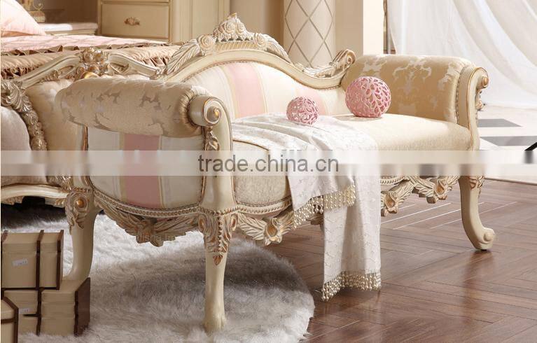 French new classical home furniture solid wood floral carving matching bed bench