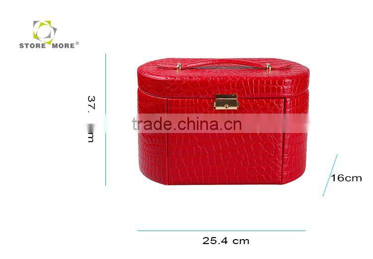 Hand made luxury large mirror lockable pink gift custom leather jewelry box