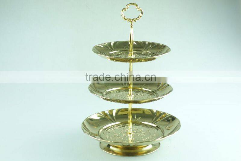 stainless steel metal flower plate salver metal decoration with 3 layer